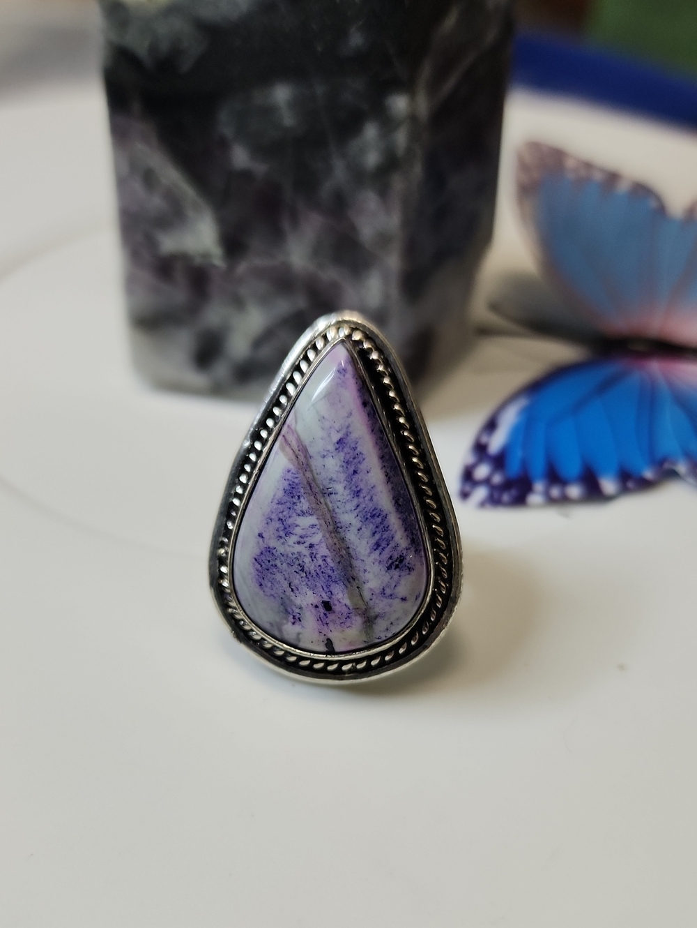 Teardrop Purple Stone Ring - Elegant Women's Jewelry